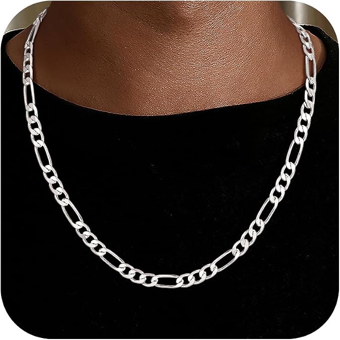HIMSTORY Silver Chain for Men, 925 Sterling Silver Over 3.5MM/5MM/7MM Figaro Chain Diamond Cut Silver Necklace for Men Women Jewelry Gifts for Boyfriend Father Husband