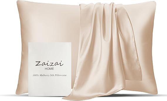 100% Pure Mulberry Silk Pillowcase for Hair and Skin, 25 Momme 6A+ Grade Silk Pillow Cases with Hidden Zipper, Both Sides Silk Pillow Cover, Anti Aging Acne Free (Queen, Beige, 1pc)