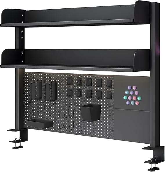 Clamp On Desk Pegboard Shelf, Black, 23.6in