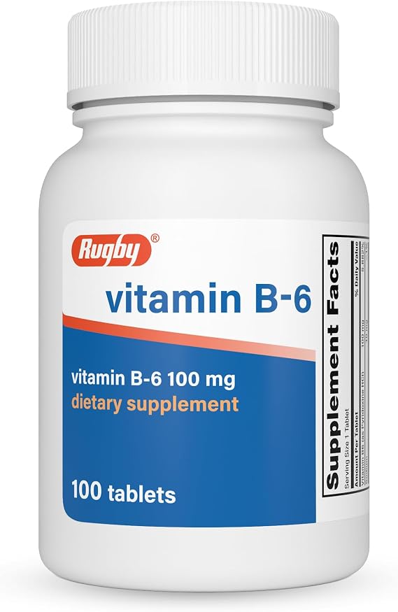 Rugby Vitamin B-6 Tablets - 100mg of Vitamin B6 - Dietary Supplement - 100 Count