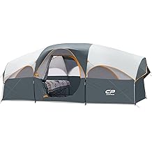 CAMPROS CP Tent 8 Person Camping Tents, Weather Resistant Family Tent, 5 Large Mesh Windows, Double Layer, Divided Curtain for Separated Room, Portable with Carry Bag