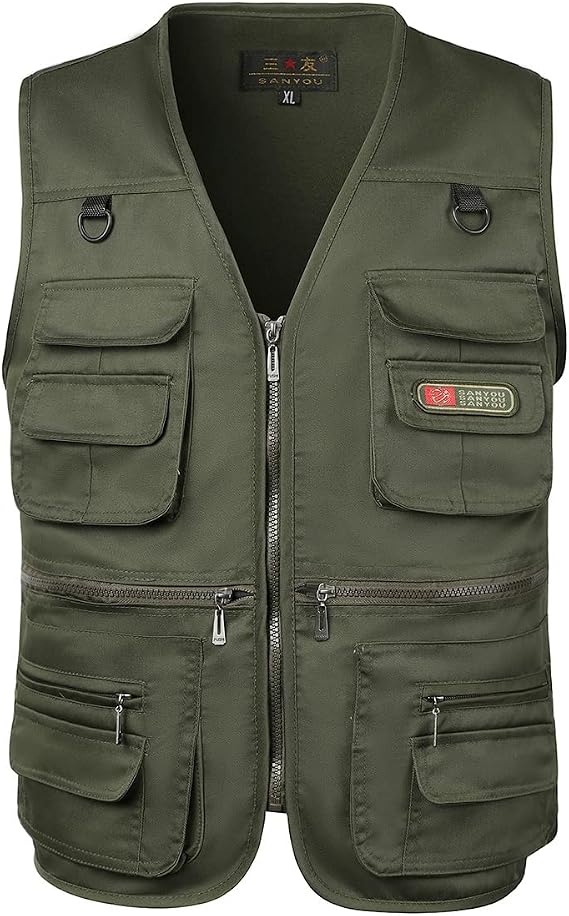 Mens Gilet Waistcoat Outdoor Multi Pocket Fishing Vest Breathable Photography Top Safari Hiking Sleeveless Jacket
