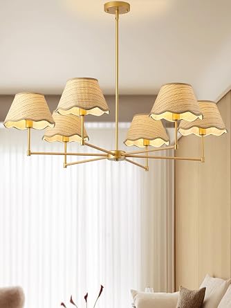 39.5" Large Rattan Hand-Woven Chandelier, 6-Light Rattan Boho Large Pendant Light Fixture Wicker Dining Room Ceiling Light Fixture Chandelier Adjustable for Kitchen Island Hallway Living Room