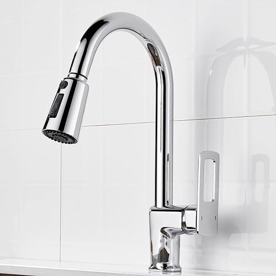 Kitchen Sink Hot and Cold Water Faucet Pull-Out Rotatable Retractable Laundry Sink Full Copper Gun Gray, Silver