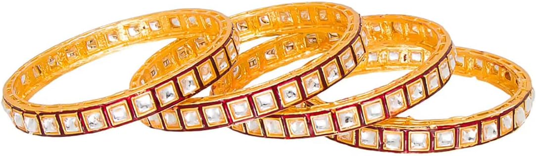 JewarHaat Indian Bollywood Faux Kundan Studded Rhinestone Gold Plated Royal Style Bangles for Women