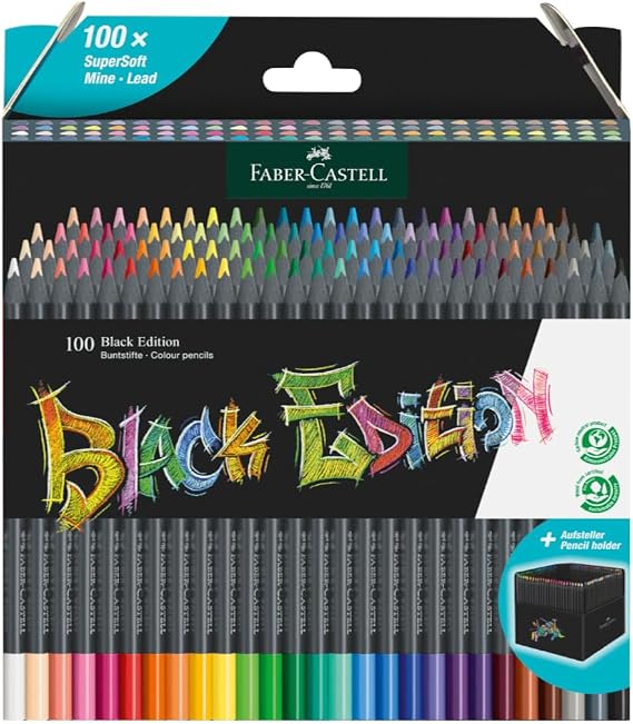 Faber-Castell Black Edition Colored Pencils, 100 Count, Storage Sleeve