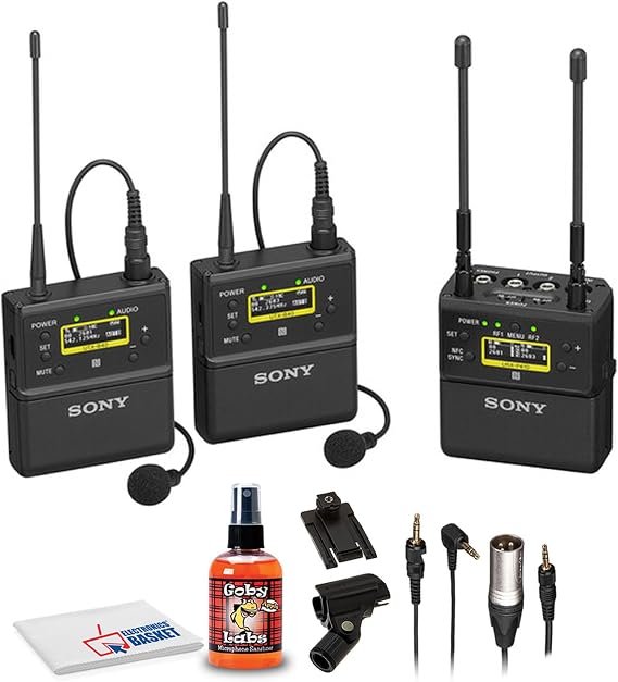 Sony UWP-D27 2-Person Camera-Mount Wireless Omni Lavalier Microphone System (UC25: 536 to 608 MHz) with 6Ave Cleaning Kit