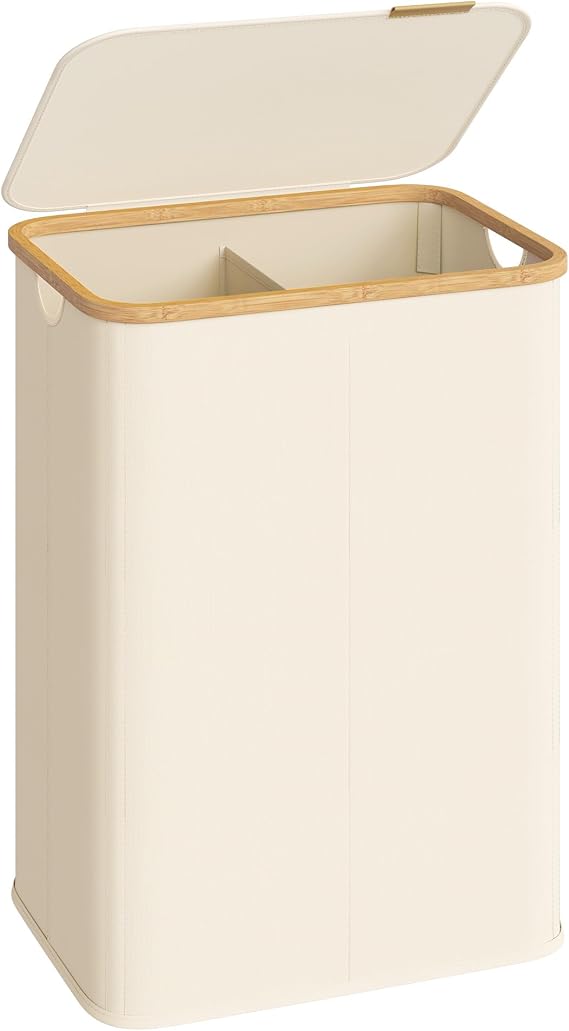 SONGMICS Laundry Hamper with Lid, 140L Laundry Basket, Bamboo Frame