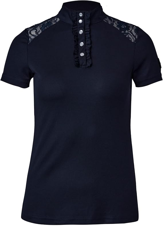 Horze Sianna Women's Short Sleeve Breathable Equestrian Show Shirt with Lace Shoulders - Dark Navy - 8