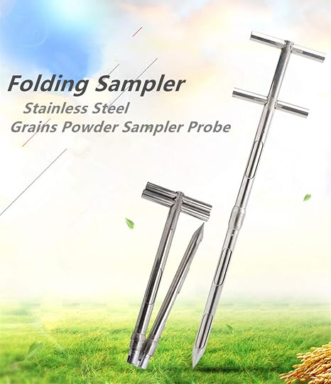 Stainless Steel Grains Powder Sampler Probe Rotary Handle Granule Solid Sack Bag Sampling Thief Double Tubes 3 Slots (Folding Sampler, 32mmx 1.5m /1.3X 59inch)