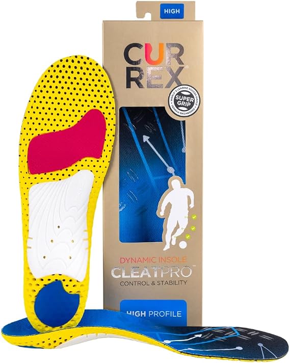 CURREX CLEATPRO - Thin, Arch Support Insoles, Comfort, Cushion & Stability in Cleats, Soccer, Football, Baseball, Softball, Super Grip for Control, Shock Absorbing Inserts, Men, Women (High Arch, XXL)
