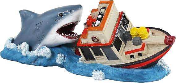 Penn-Plax Jaws Officially Licensed Aquarium Decoration Boat Attack Safe for Freshwater and Saltwater Fish Tanks Small