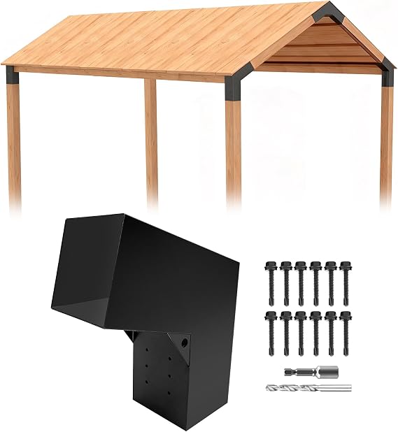 2-Way 15 Degree Angled Pergola Roof Brackets,L-Shaped Slant Post Brackets for 4" x 4" (Actual:3.5"x3.5") Lumber,Heavy Duty DIY Wood Post Bracket for Pavilion,Porch,Deck with Screw(1pcs)
