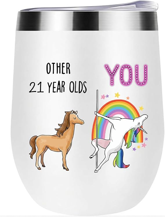 21st Birthday Gifts for Gifts- 12oz Stainless Steel Insulated Travel Mug, Funny Other 21 Year Olds VS You Unicorn Milestone Present for Daughter, Best Friend