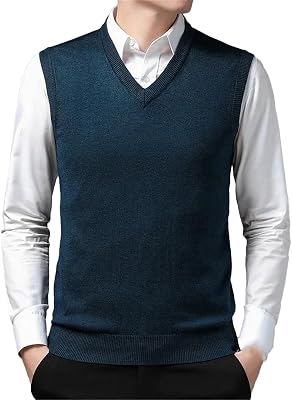 Mens Sweater Vest Sleeveless Solid Color Fashion Autumn Winter V-Neck Collar Slim Fit Sweater Men