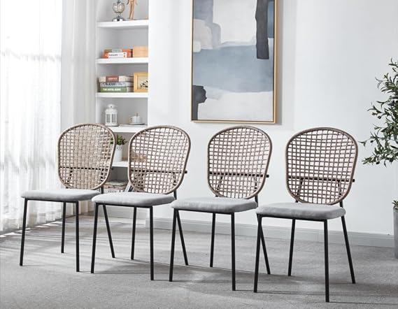 4-Pack Modern Sennit Dining Chairs, Matt Black Metal Frame Kitchen & Coffee Chairs, Set of 4 Stackable Side Chairs for Dining Room, Kitchen, Cafe