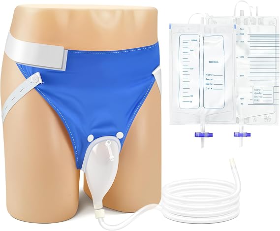 Wearable Reusable Silicone Urine Collector,Portable Urine Drainage Device with with Fixative Pant and 2000ml & 1000ml Catheter Bags for Men, Elderly Men (Men)