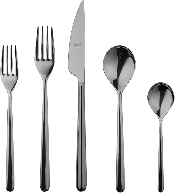 MEPRA 108722020 Linea Black Gold 20-Piece Durable 18/10 Stainless Steel European and American Style Flatware Cutlery Set for Fine Dining, Dishwasher Safe - Service for 4