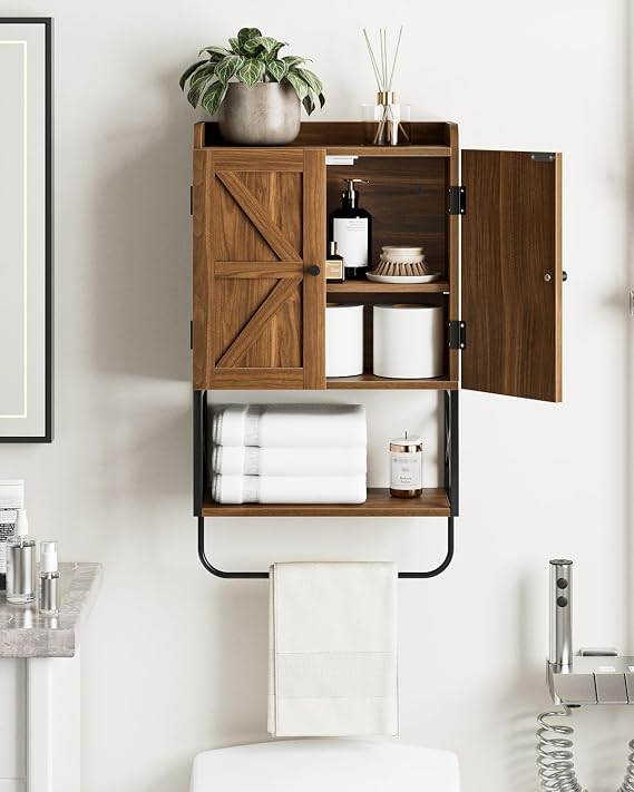 Bathroom Cabinet Wall Mounted, Wooden Medicine Cupboard with Adjustable Shelves, Space-Saving Wall Storage Unit for Bathroom, Kitchen and Living Room (68.5 x 39 x 18 cm,Country Walnut)