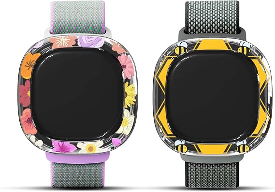 Fitbit Google Ace LTEキッズスマートウォッチエッジプロテクターケース、キュートで面白いGoogle Ace LTEスキン、落下防止ハードカバー Google Ace LTEキッズスマートウォッチアクセサリー花+蜂用 2個パック