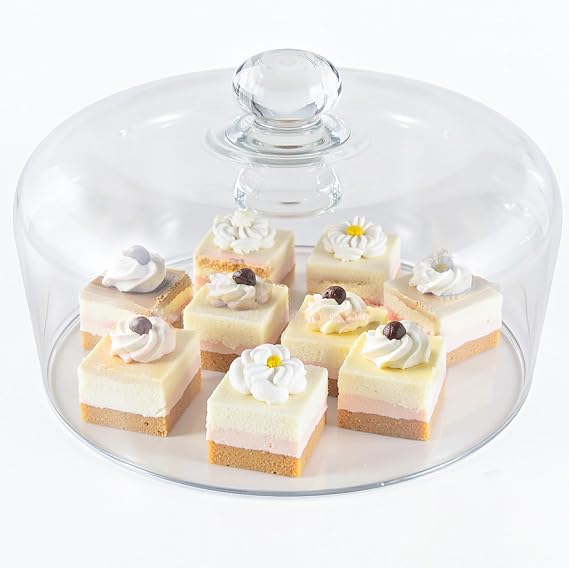 Glass Cake Stand Dome Lid 28cm, High Clarity Cake Cover Glass for Cake Stand, Pastry Display Cloche for Food Service, Cake Cover Lid for Cake Stand Cake Plate Display Serving Platter