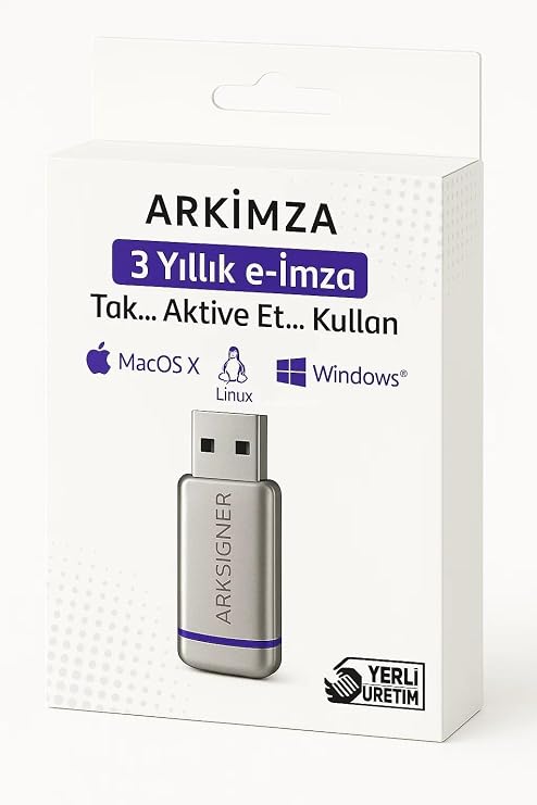 Elektronik İmza Cihazı, USB Bağlantılı Token, Resmi E-İmza Sertifikası, PDF, Word, Excel Belge İmzalama, Mobil ve E-Devlet Aktivasyonlu, BTK Onaylı, Ergonomik Tasarım (3 Yıllık)