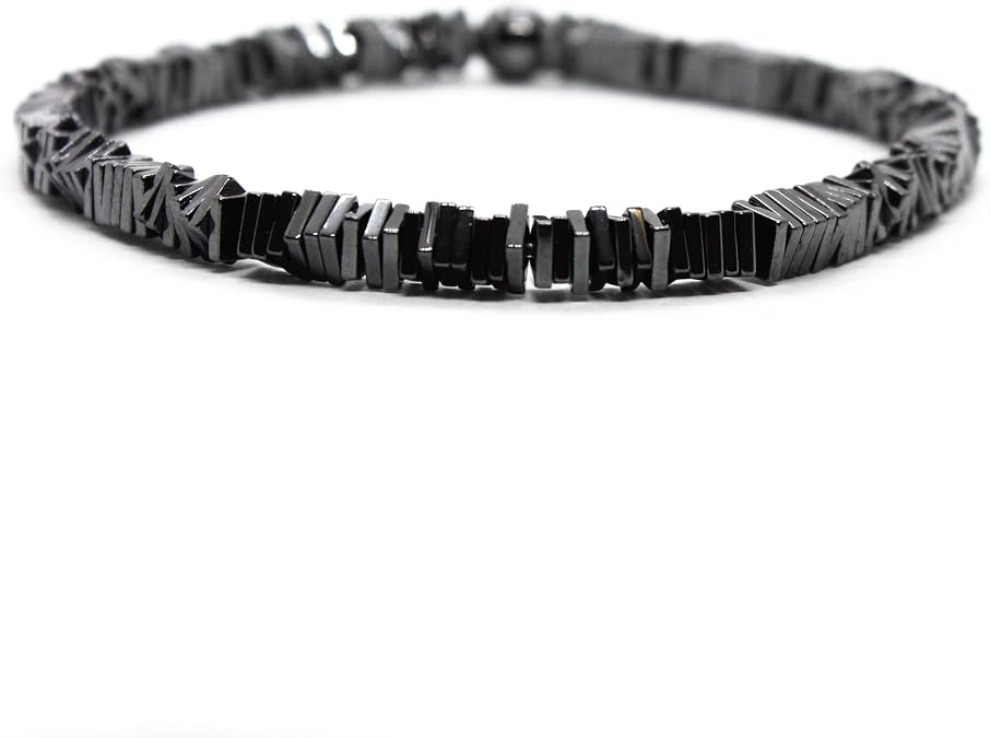 Geometrik Hematit Taşlı Minimal Bileklik Doğal Taş Elastik Unisex Erkek Kadın Bileklik