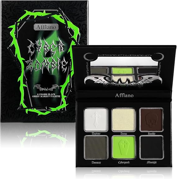 Afflano Smokey Green Eyeshadow Palette - Cyber Goth Smoky Eyes Makeup Eyeshadow Palette With Mirror, Neon Brown Black White Grey Highly Pigmented Long Lasting for Girls Women