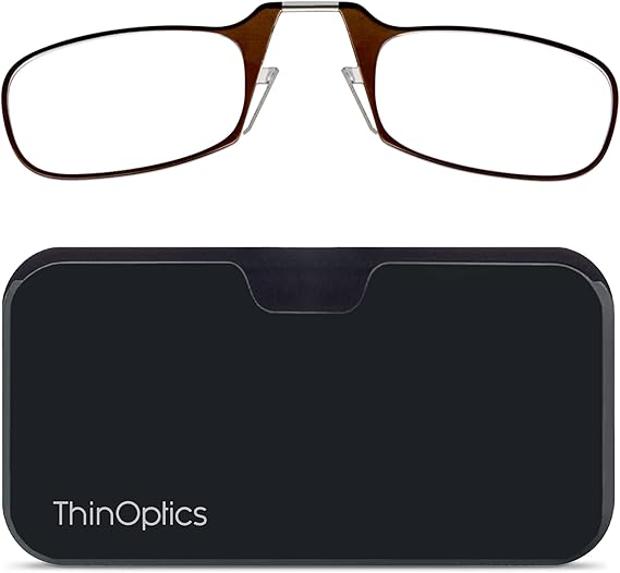 ThinOptics Universal Pod Rectangular Reading Glasses, Brown FramesBlack Case, 2 x  2