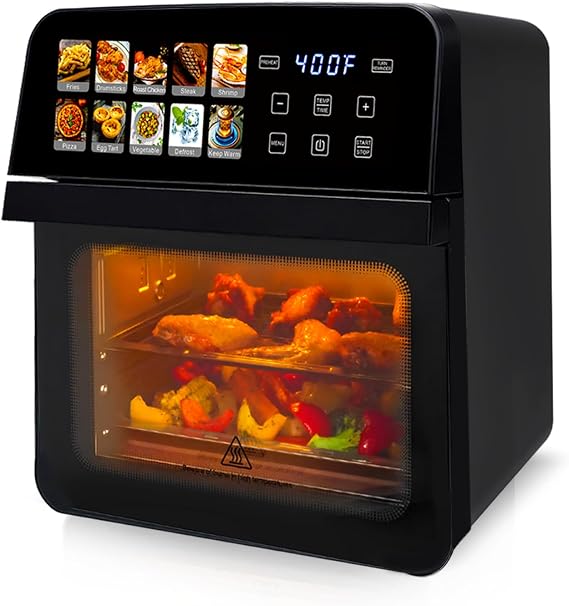 10QT Air Fryer Toaster Oven Combo with 10 Presets, Family Size Compact Oven for Roasting Whole Chicken/Double Cooking, Stainless Steel Interior, Easy Clean, Includes 2 Accessories & Recipe