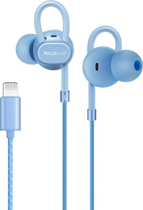 PALOVUE Lightning Earbuds with Microphone, MFi Certified, Blue
