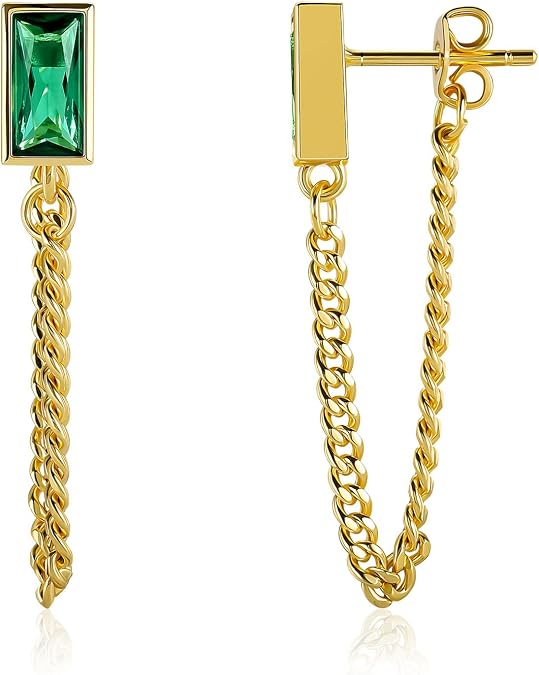 14K Gold Plated Chain Dangle Earrings,925 Sterling Silver Stud Earrings for woman