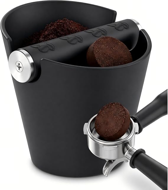 Abklopfbehälter für Siebträgermaschine, Knock Box Espresso Hochwertiger, Stoßdämpfende Kaffeesatz Abschlagbehälter, Kaffee Abklopfbehälter mit Abnehmbarer Metall-Klopfstange und Rutschfester Basis