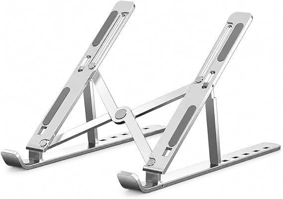 PrimeX ADS-AL05 Alüminyum Ayarlı Laptop Standı, MacBook Notebook Yükseltici Tutucu, Katlanabilir Taşınabilir Ergonomik Laptop Altlığı, 10-16 İnç Uyumlu, Kaymaz Silikon Destekli Gümüş Stand