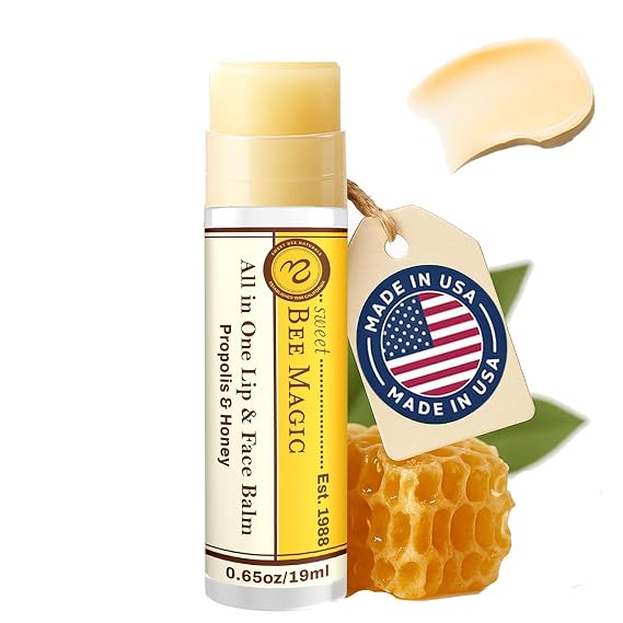 Organic Beeswax Lip Balm - Natural Chapstick for Dry Lips - Honey & Propolis Moisturizing Wand - Non Petroleum Lip Balm for Men & Women - Clean Lip Care for All Skin Types, 0.65 oz