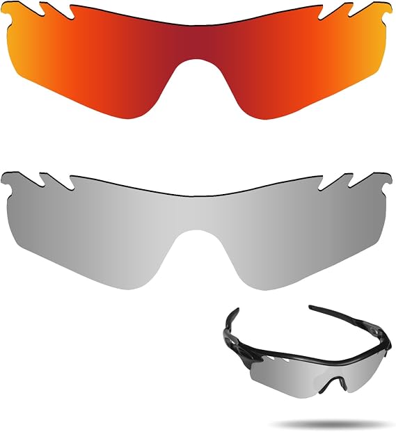 Fiskr Polarized Lenses Replacement for Oakley RadarLock Path Vented(OO9181) Sunglasses with Impact Resistance, UV Rays Protection and Multifunctional Protection(Fire Red & Metallic Silver)