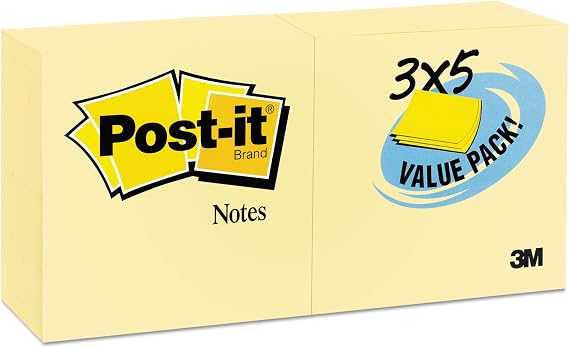 Post-it Pop-up Notes 3x5 in, 24 Pads, America's #1 Favorite Sticky Notes, Canary Yellow, Clean Removal, Recyclable (655-24VAD-B)