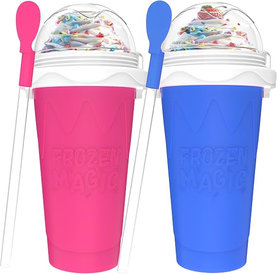 2PCS Slushie Maker Cup,DIY Magic Quick Frozen Smoothies Cups for Homemade Milk Shake Ice Cream Maker, Cooling Cups, Double Layer Squeeze Slushy Maker Cup,Birthday Funny Gifts for Mom Dad, Boy, Girls