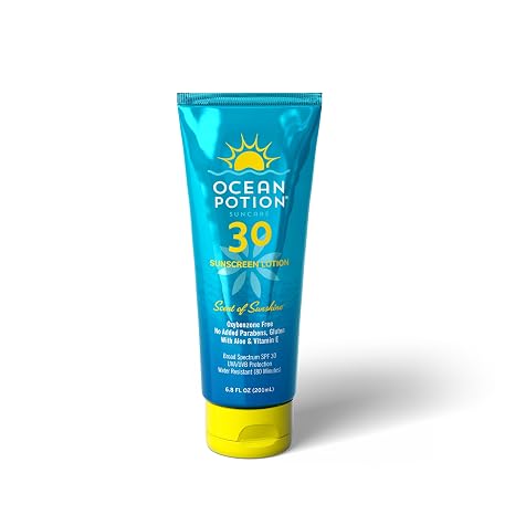 Ocean Potion SPF 30 Sunscreen Body Lotion, Broad Spectrum UVAUVB Protection with Aloe and Vitamin E, Water-Resistant Non-Greasy Sunscreen, 6.8 oz
