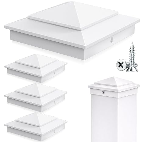 4x4 Aluminum White Pyramid Post Caps Only Fits True 4" 4" Posts | 4 Pack Heavy-Duty Metal Fence Post Caps, Weatherproof Post Top Covers for Vinyl, PVC, Wood Posts - Actual 4 x 4 Internal Size