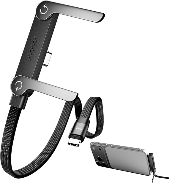 Foluu 2 in 1 Invisible Holder Charger Cable with Stand, 5FT 240W Super Fast Charging Cord with Foldable Stand, Compatible with iPhone Samsung Type-C Charging Cable for Gaming Office Car Travel 1 Pcs