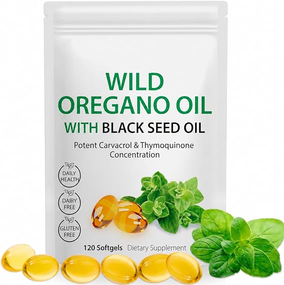 Oil of Oregano with Black Seed Oil, Oregano Oil Capsules Organic, of Oregano Supplement Capsules, Natural Antioxidants, Gluten Free, 120 Softgels
