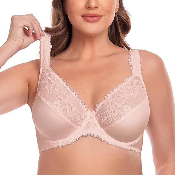 Women's Underwire Full Coverage Lace Bra Plus Size Non Padded Comfort Minimizer
