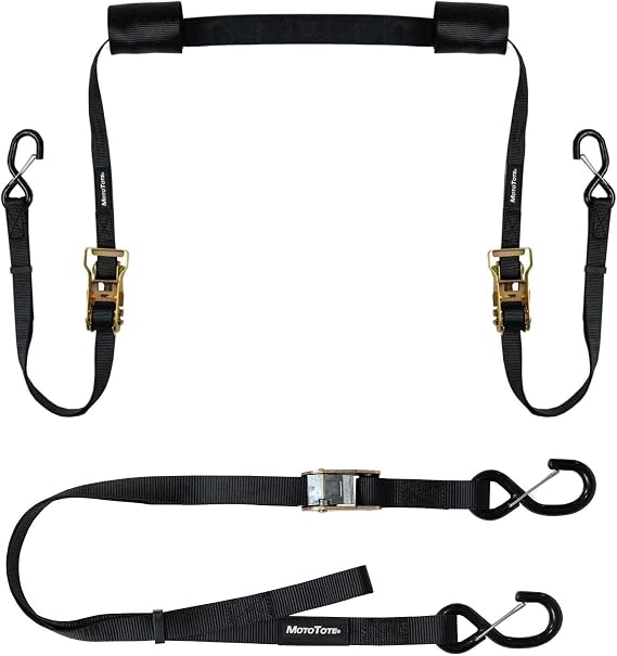 MotoTote Scooter Tie Down Bundle for Scooters (Specialized Bar Strap & Soft Loop, Ratcheting Tie Downs)