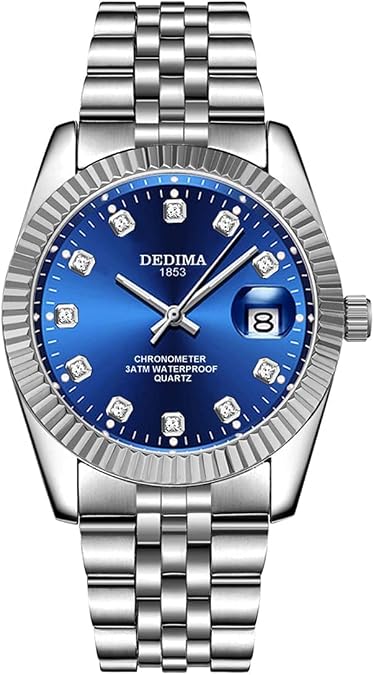 Gosasa Men's Fashion Watches Diamonds Classic Design Stainless Steel Strap Luminous Calendar Quartz Casual Business Waterproof Date Male Wrist Watch
