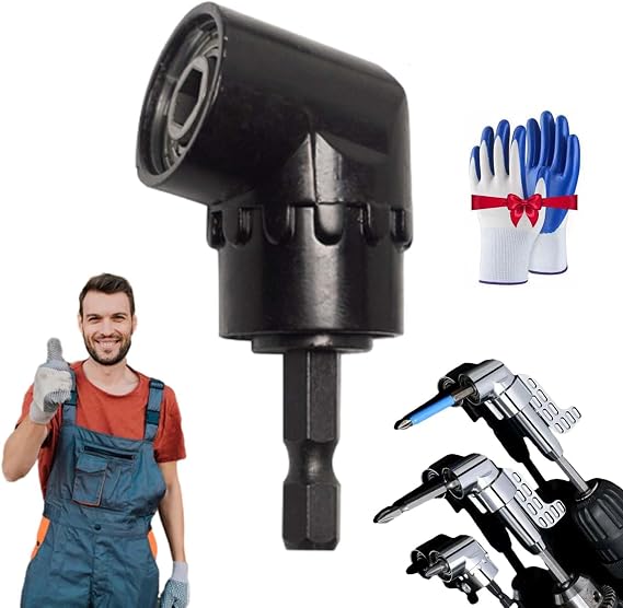 105 Degree Right Angle Drill Adapter, 1/4" Hex Shank Right Angle Drill Attachment, Driver Angle Drill Attachment with Multi-function Bend Screwdriver Bit for Household Work (Black Short)
