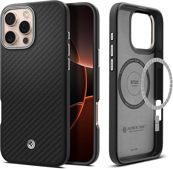Spigen for iPhone 16 Pro Case, Enzo Aramid MagFit [Compatible with Magsafe Accessories] [Military-Grade Protection] - Black Silver