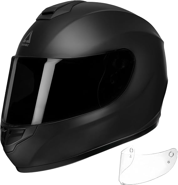 TRIANGLE Full Face Motorcycle Helmet DOT Approved Men Women, Street Bike | Includes clear and tinted visors plus storage bag, features washable comfort lining and 4-vent system for street bike racing