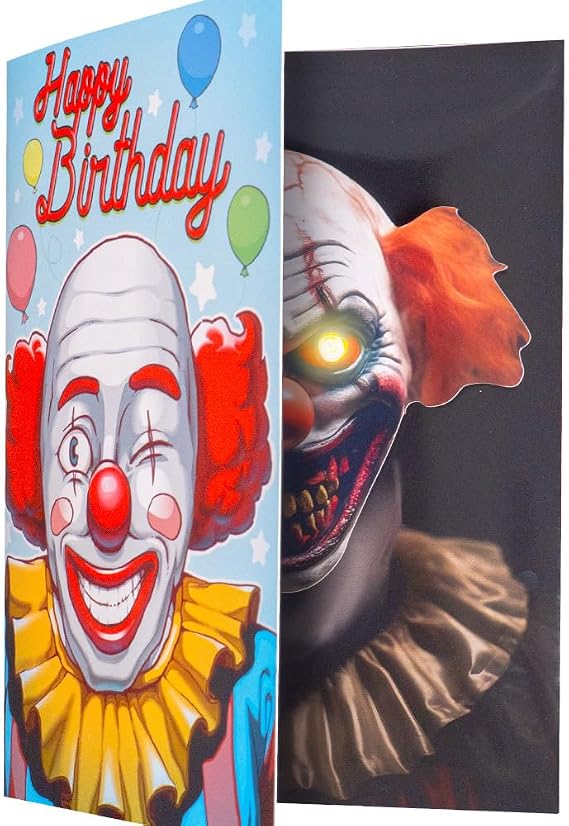 Scary Prank Birthday Card - Funny Horror Clown Prank Happy Birthday Card | For Men, Women, and Kids - Jump Scare for All Ages
