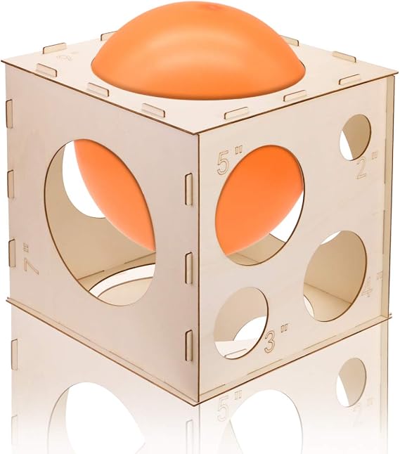9 Holes Collapsible Wood Balloon Sizer Cube Box from 2" to 10",Balloon Measurement Tool for Birthday,Wedding,Party Decorations,Balloon Arches Columns (12" x 12" x 12")